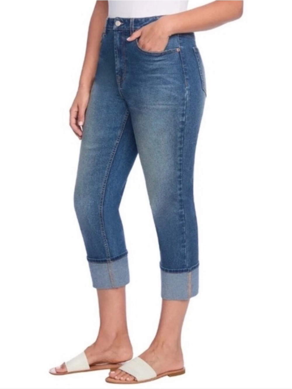 Frye High Rise Cuff Denim Jeans in Amari Wash - Picture 2 of 15